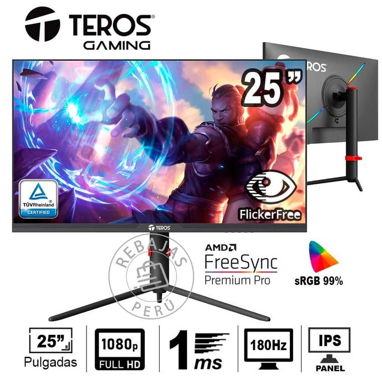 Monitor Gaming TEROS TE-2472G 25” FHD IPS 180Hz 1ms HDMI DP