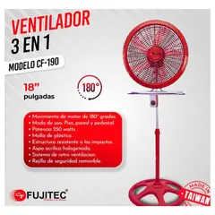 FUJITEC - VENTILADOR 3en1 18 Pulgadas Rojo CF-190