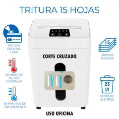 GENERICO - Trituradora de Papel 15 Hojas Corte Cruzado 25 Litros
