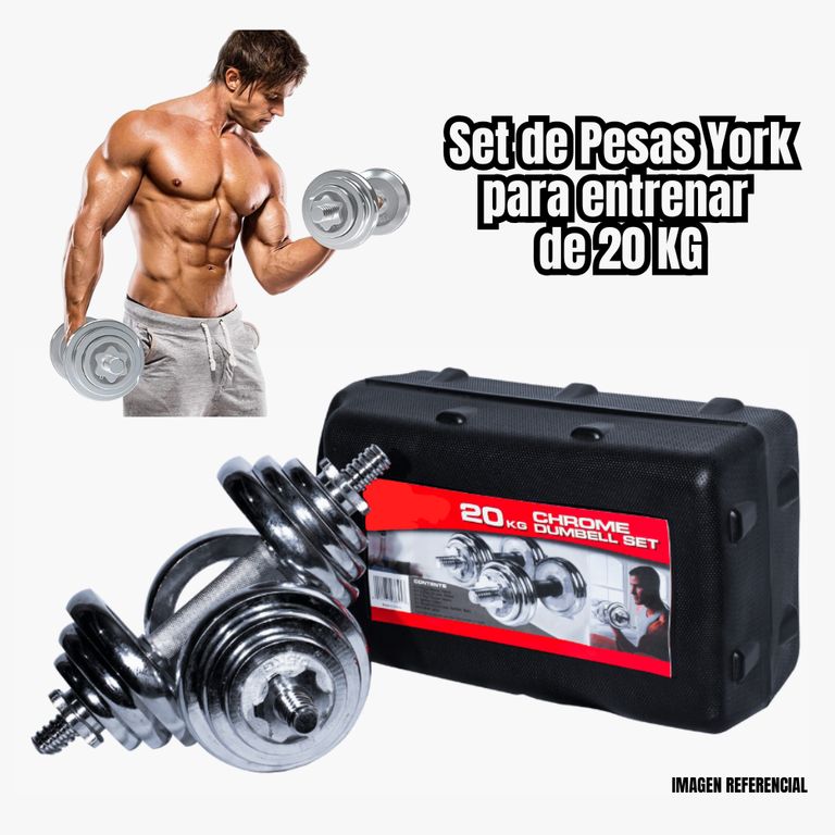Set de Pesas Maleta York 20kg Mancuernas Adaptador