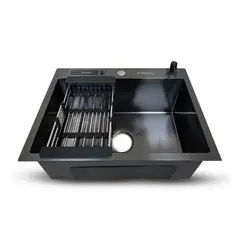 FRATELLI - LAVADERO DE COCINA ACERO CON PORTA CUCHILLO NEGRO PRM-6045B