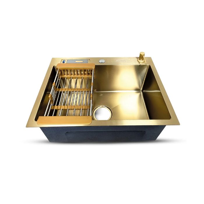 LAVADERO DE COCINA ACERO CON PORTA CUCHILLO DORADO PRM-6045G