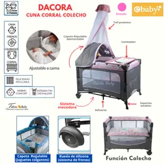 EBABY - Cuna Corral Colecho con mecedora Dacora Rosado