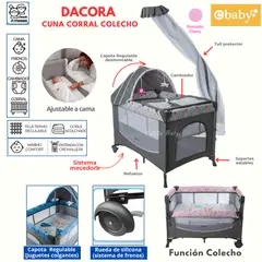 EBABY - Cuna Corral Colecho con mecedora Dacora Rosado Claro