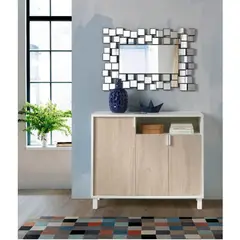 R&R MUEBLES - Zapatera Recibidor Sara 3 Puertas Roble/Blanco