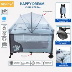 EBABY - Cuna Corral Happy Dream con cambiador Azul