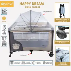 EBABY - Cuna Corral Happy Dream con cambiador Beige