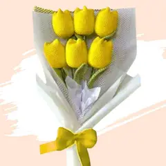 GENERICO - Ramo 06 Tulipanes Eternos Tejidos a Crochet Flores Amarillas