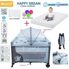 EBABY - Cuna Corral Happy Dream mas Colchon Azul