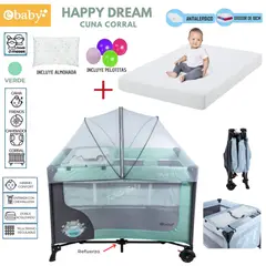 EBABY - Cuna Corral Happy Dream mas Colchon Verde