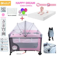 EBABY - Cuna Corral con cambiador Happy Dream mas Colchon Rosado