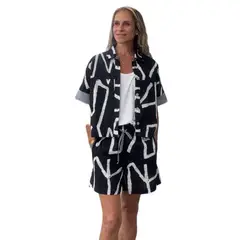 PERMUTA - Conjunto short y blusa lino Bahamas Negro Mujer