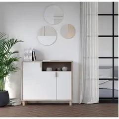 R&R MUEBLES - Zapatera Recibidor Sara 3 Puertas Roble/Blanco