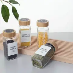 GENERICO - Salero Vidrio con Tapa Bambú set de 2