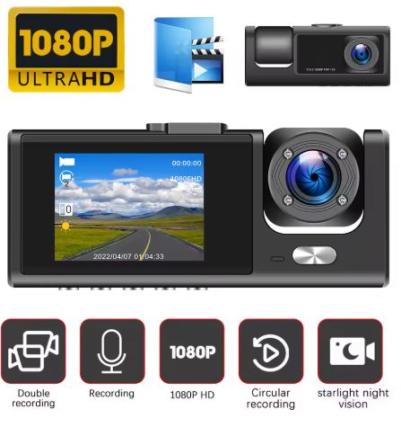 Camara 1080P Triple Frontal Espejo Retroceso para Auto