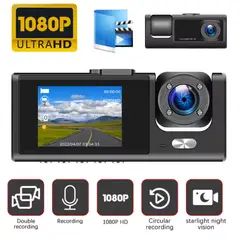 GENERICO - Camara 1080P Triple Frontal Espejo Retroceso para Auto