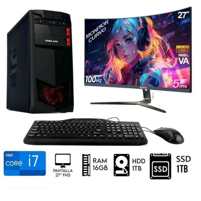 Computadora PC Core i7 RAM 16GB Disco Duro 1TB+SSD 1TB Monitor 27 FHD