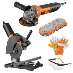 TRUPER - Combo Amoladora 850W ERGO PRO Soporte tronzadora 10 discos de corte