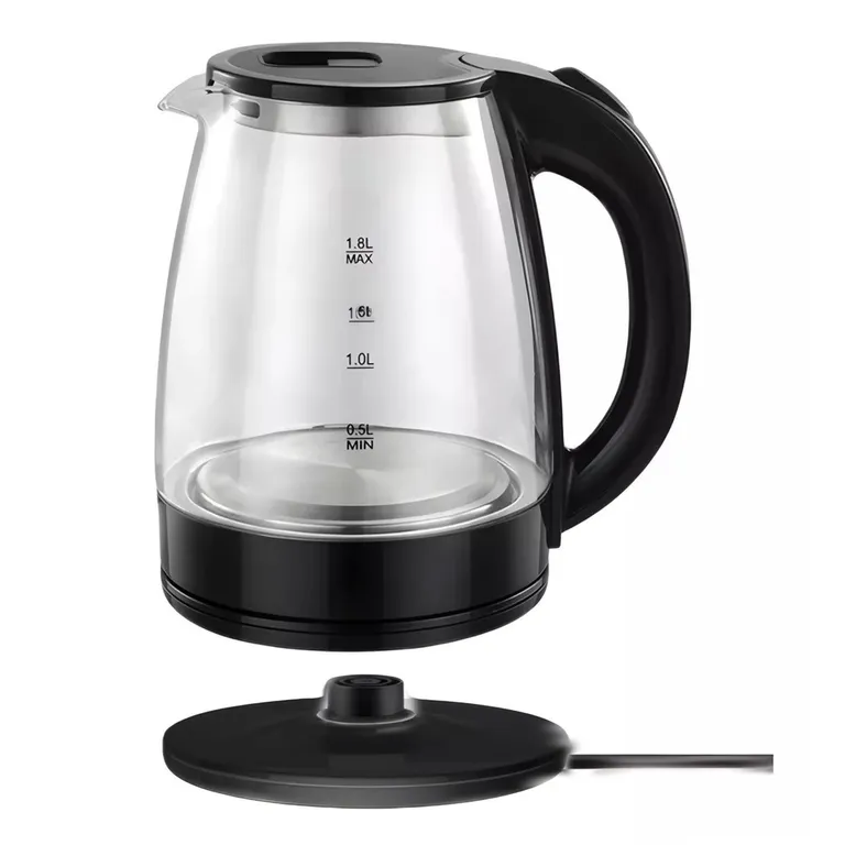 HERVIDOR DE VIDRIO TRANSPARENTE 2L LUZ LED NEGRO