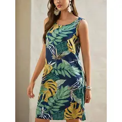 GENERICO - Vestido Verde Estampado Floral Sin Mangas - Talla XXL