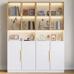 GENERICO - Vitrina Ara Moderna Iluminada - Blanco y Dorado