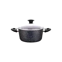 KOBA - Olla Alta Granito Gris 20cm Con Tapa de Vidrio
