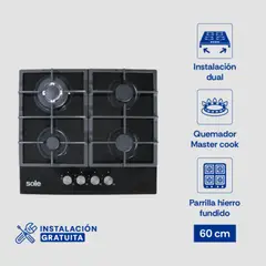 SOLE - Encimera Vidrio Templado A Gas 60cm SOLCO045V2