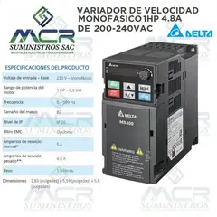DELTA - VARIADOR DE VELOCIDAD MONOFASICO DE 1HP DE 48A VOLTAJE DE 200-240VAC