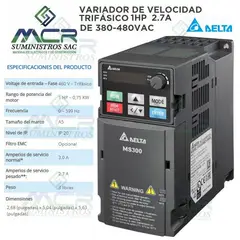 DELTA - VARIADOR DE VELOCIDAD TRIFASICO DE 1HP DE 2.7 A VOLTAJE DE 380-480VAC