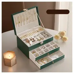 GENERICO - Joyero Grande de Tres Capas PU Organizador de Joyas de 3 Niveles