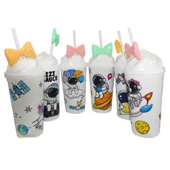 GENERICO - Vaso tomatodo astronauta con cañita y lazo set de 3