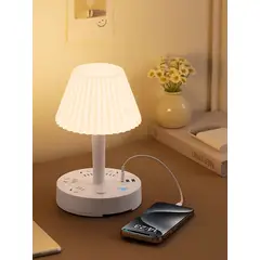 GENERICO - Lampara Dormitorio 2 Usb + 3 Tomacorriente + 3 Tonos Luz Led