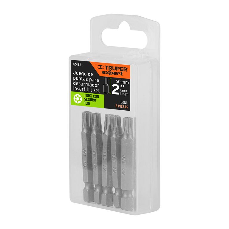 Estuche con 5 Puntas Torx T30 con Seguro Largo 2 Pulg