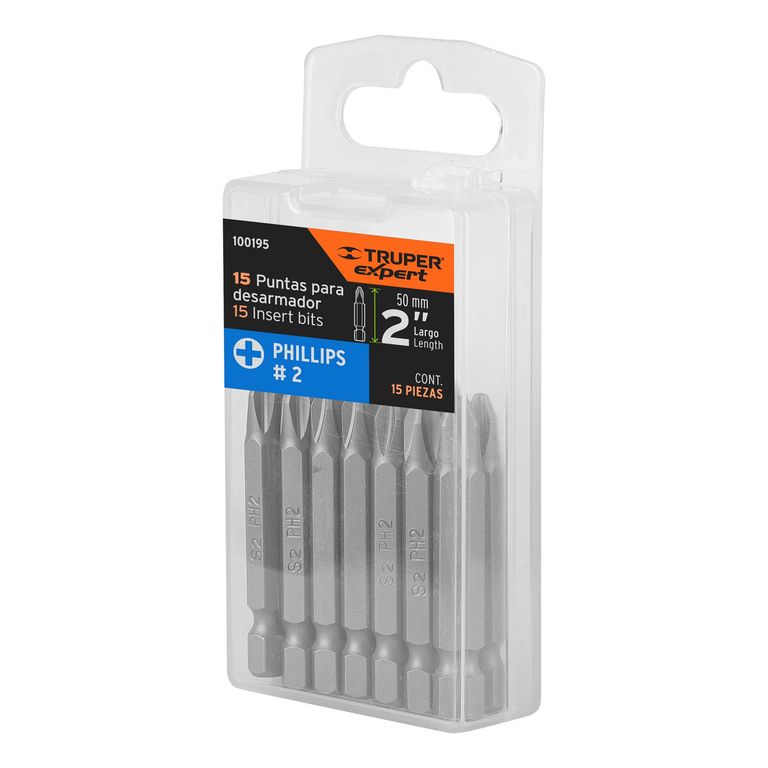 Estuche con 15 Puntas de Cruz PH2 Largo 2 Pulg