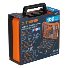 TRUPER - Juego De 100 Brocas y Puntas En Estuche Plástico