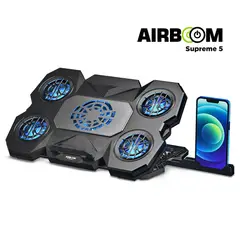 AIRBOOM - Cooler para Laptop 5 Ventiladores Supreme 5 Led Azules 2 USB