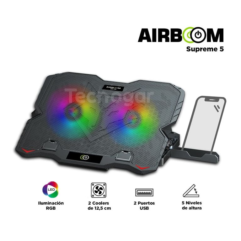 Cooler para Laptop 2 Ventiladores Gamer Artic Fox 5 Hasta 17" + 2 USB