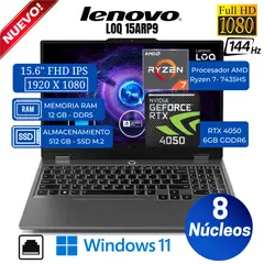 LENOVO - Laptop LOQ 15ARP9 15.6" FHD IPS, AMD RYZEN 5-7235HS, Ram 12GB, Ssd 512GB, Rtx 3050, Win 11