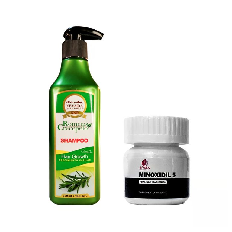 MINOXIDIL 5MG 60 CÁPSULAS + SHAMPOO DE ROMERO 320ML