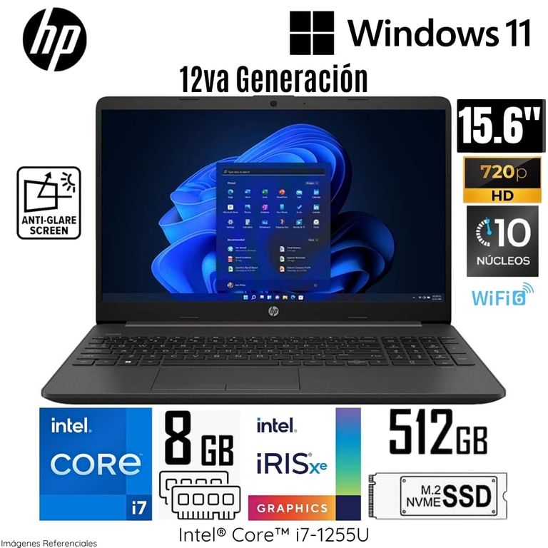 Laptop 250 G9 Intel Core i7-1255U 8GB RAM 512GB SSD 15.6" HD - 7C6J6LA