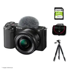 SONY - Cámara ZV-E10 Mirrorless + Lente 16-50mm + Kit Deluxe