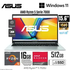 ASUS - Laptop Vivobook E1504FA-NJ545 AMD Ryzen 5-7520U 16GB RAM 512GB SSD 15,6 FHD - Grey Green