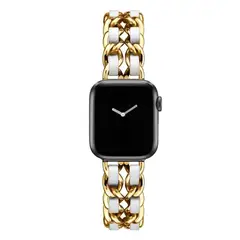 GENERICO - CORREA DE CUERO Y ACERO PARA WATCH 38-40-41-42 mm ORO BLANCO