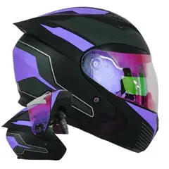 GENERICO - CASCO CES MOTO ARTICULADO DOBLE VISOR DIURNO LILA TALLA M