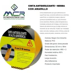 GENERICO - CINTA ANTIDESLIZANTE PVC DE 5CM DE ANCHO X18 METROS LARGO NEGRO CON AMARILLO