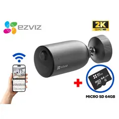 EZVIZ - Cámara de Seguridad para Exteriores EB3 2K con batería + SD 64GB