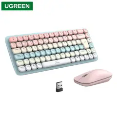 UGREEN - COMBO DE TECLADO CON MOUSE INALAMBRICO Y BLUETOOTH ROSADO