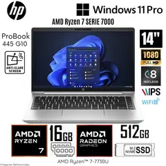 HP - Laptop ProBook 445 G10 AMD Ryzen 7-7730U 16GB RAM 512GB SSD 14" FHD Windows 11 Pro - 9S640LA