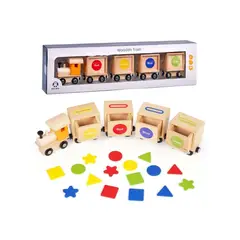 GENERICO - Tren Educativo de Madera con Formas Geométricas para Niños
