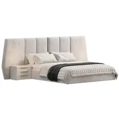 GENERICO - Cama Tapizada Francis + 2 Veladores Queen - Beige